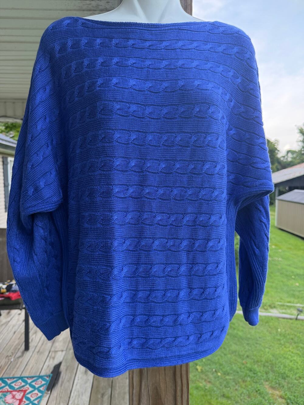 Lauren Ralph Lauren Blue Cable Knit Fisherman Sweater Preppy Academia Coastal L